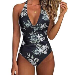 Sexy Tummy Control One Piece Swimsuit Halter Push Up Bathing Suit - Size: Medium